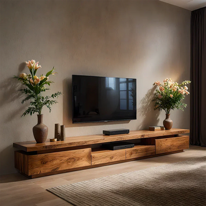 Solid Wood TV Stand – Modern Architectural Linear Design - Woodenecho