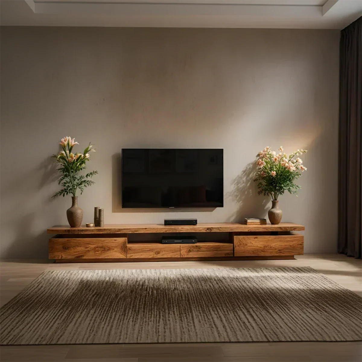 Solid Wood TV Stand – Modern Architectural Linear Design - Woodenecho