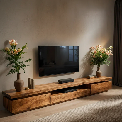 Solid Wood TV Stand – Modern Architectural Linear Design - Woodenecho