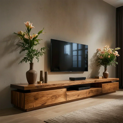 Solid Wood TV Stand – Modern Architectural Linear Design - Woodenecho