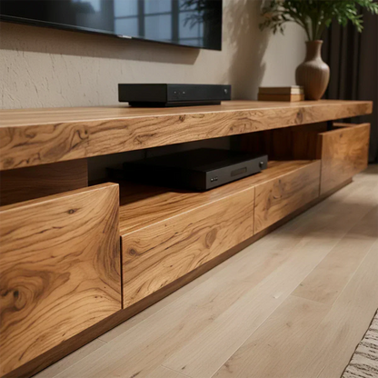 Solid Wood TV Stand – Modern Architectural Linear Design - Woodenecho