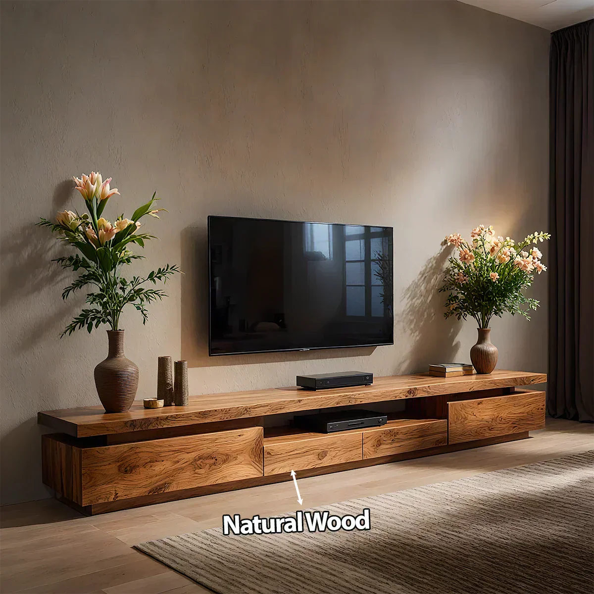 Solid Wood TV Stand – Modern Architectural Linear Design - Woodenecho