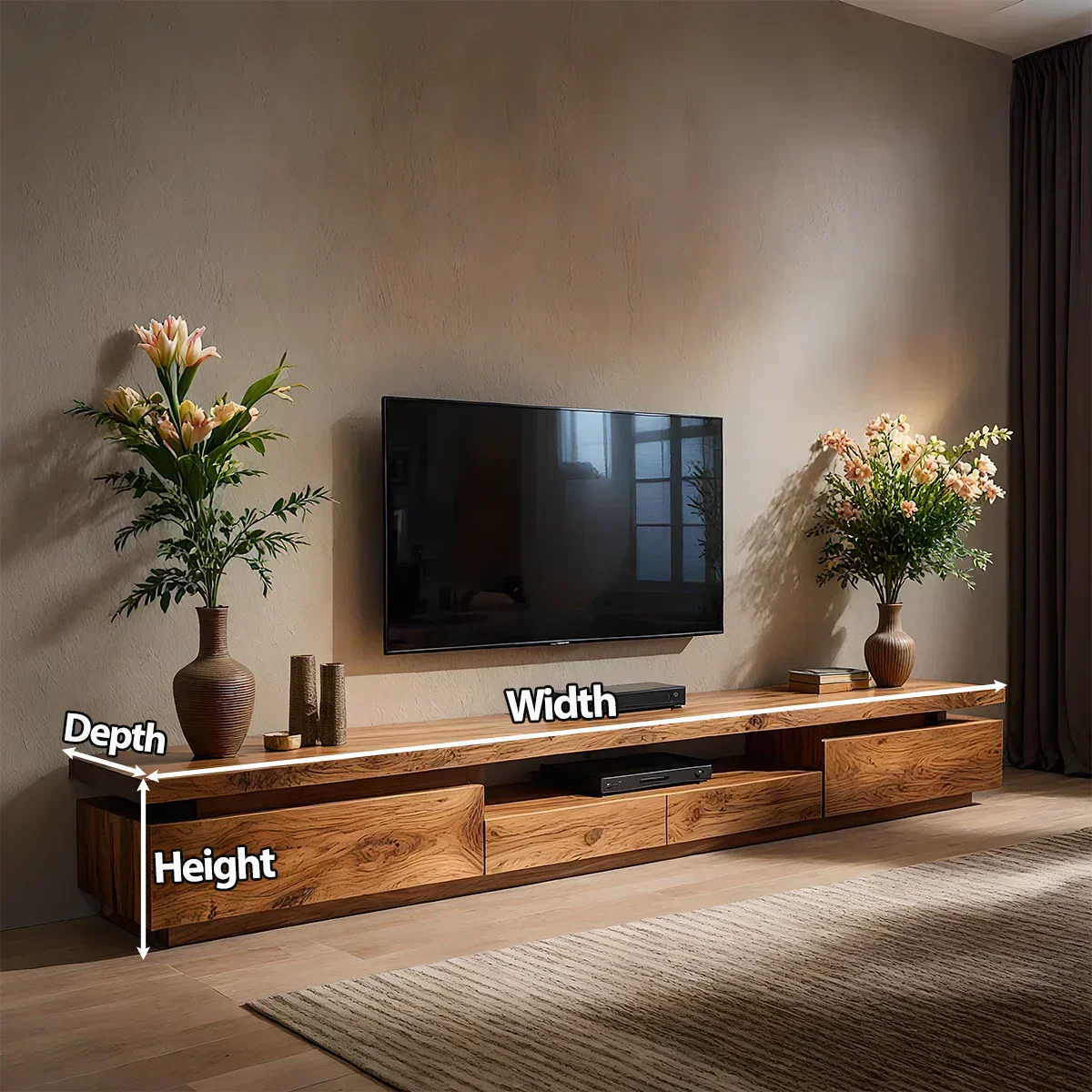 Solid Wood TV Stand – Modern Architectural Linear Design - Woodenecho