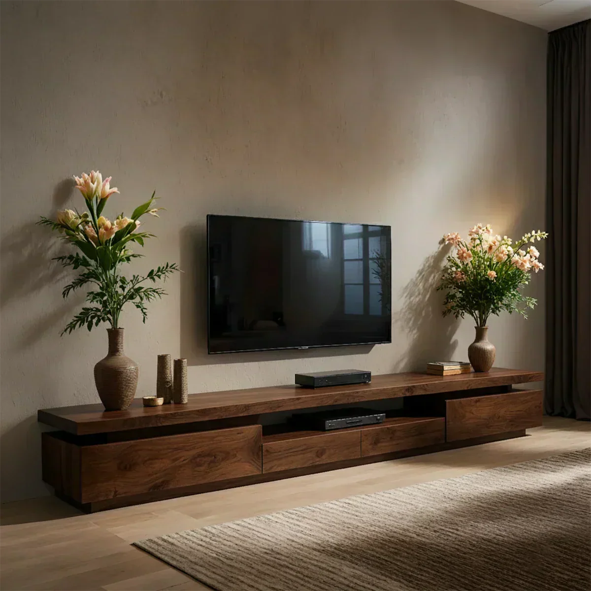 Solid Wood TV Stand – Modern Architectural Linear Design - Woodenecho