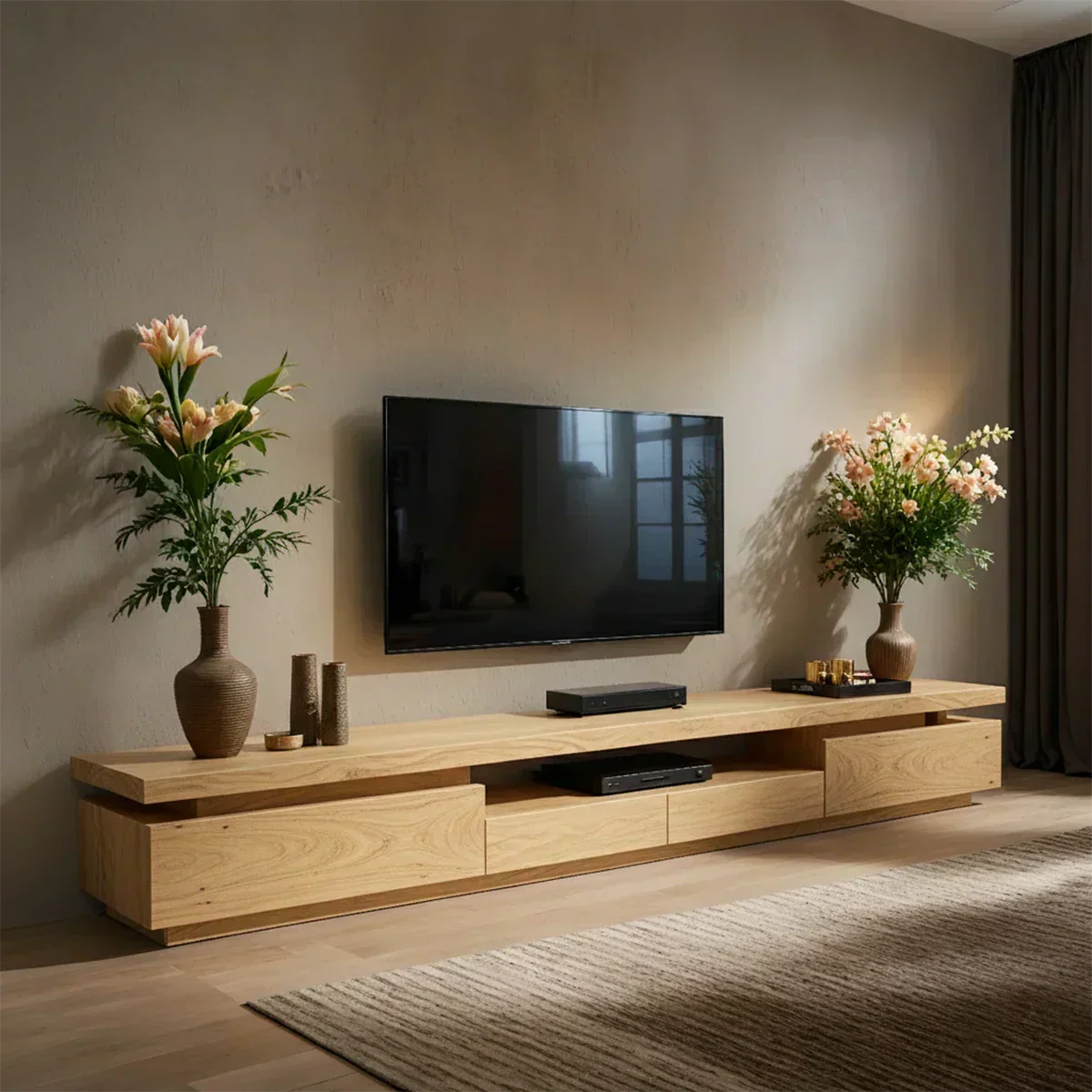 Solid Wood TV Stand – Modern Architectural Linear Design - Woodenecho