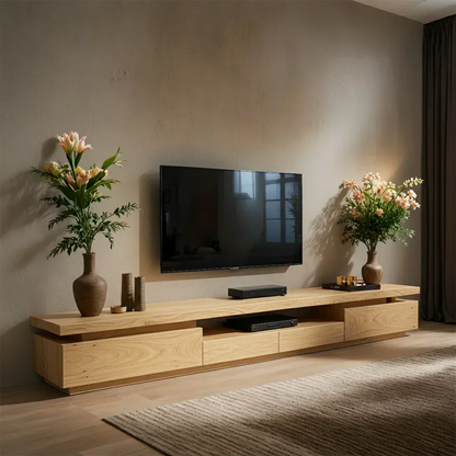 Solid Wood TV Stand – Modern Architectural Linear Design - Woodenecho