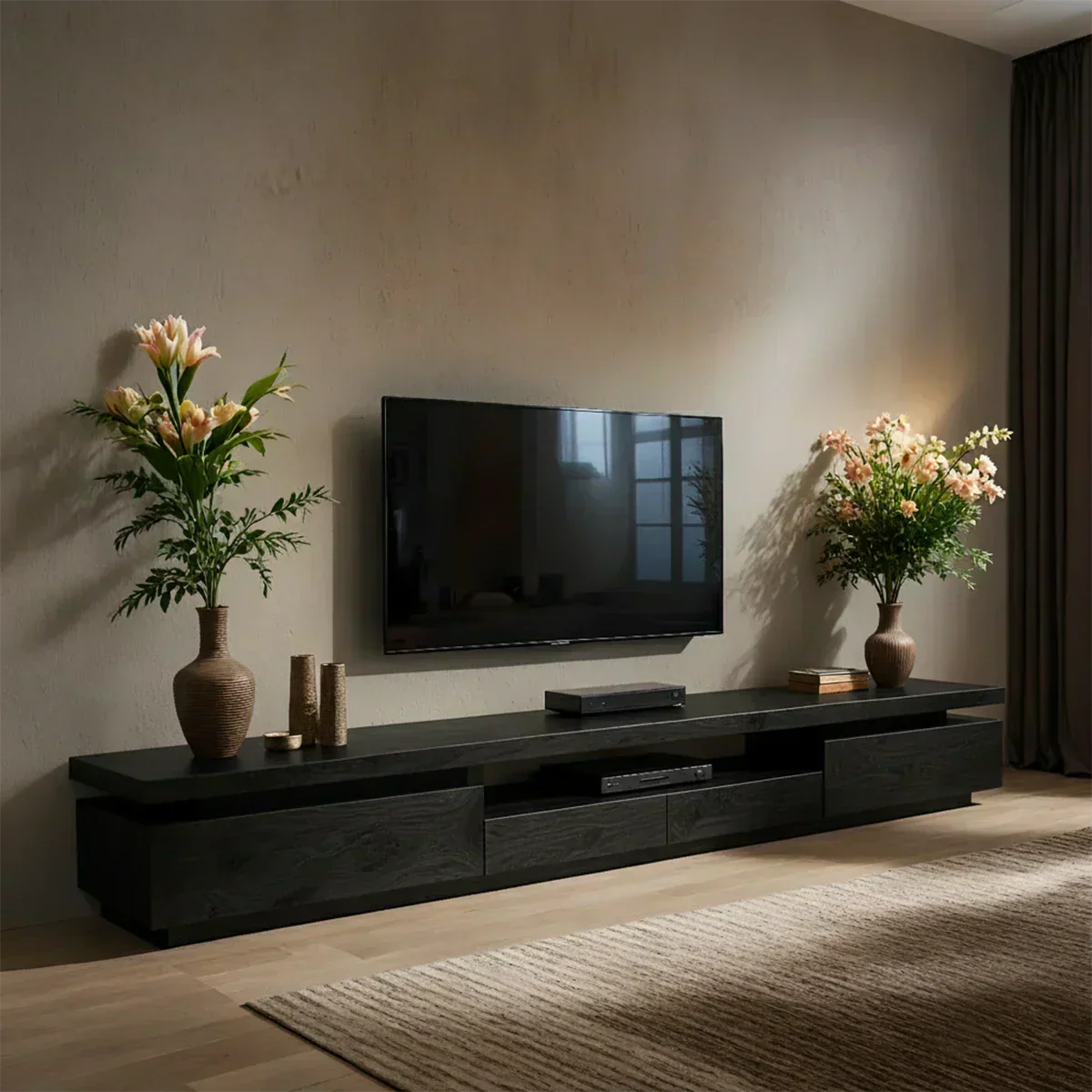 Solid Wood TV Stand – Modern Architectural Linear Design - Woodenecho