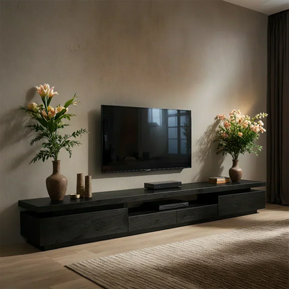Solid Wood TV Stand – Modern Architectural Linear Design - Woodenecho