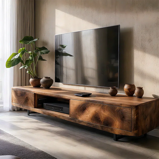 Solid Wood TV Stand – Modern Luxury Grainflow Design - Elitegemse
