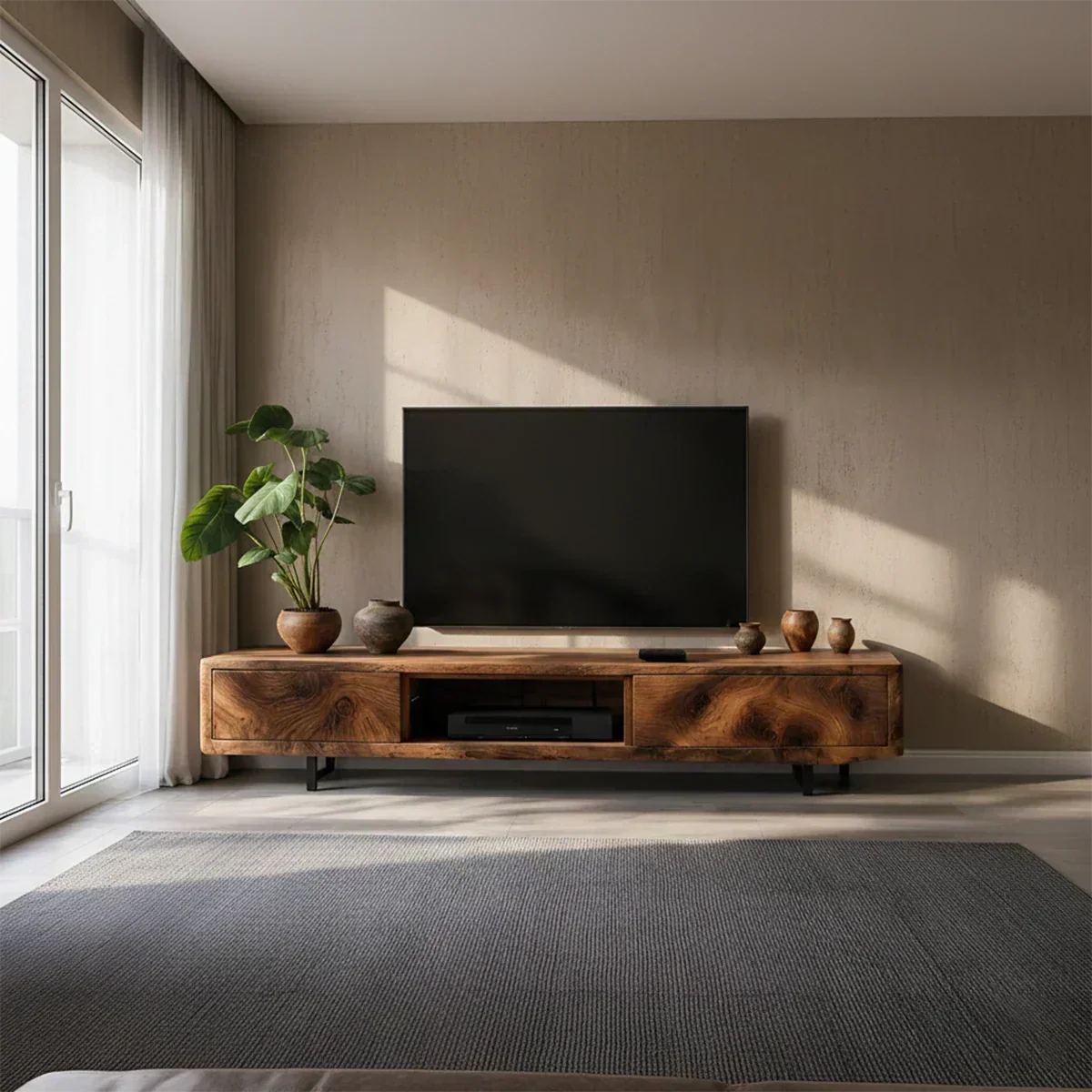 Solid Wood TV Stand – Modern Luxury Grainflow Design - Woodenecho