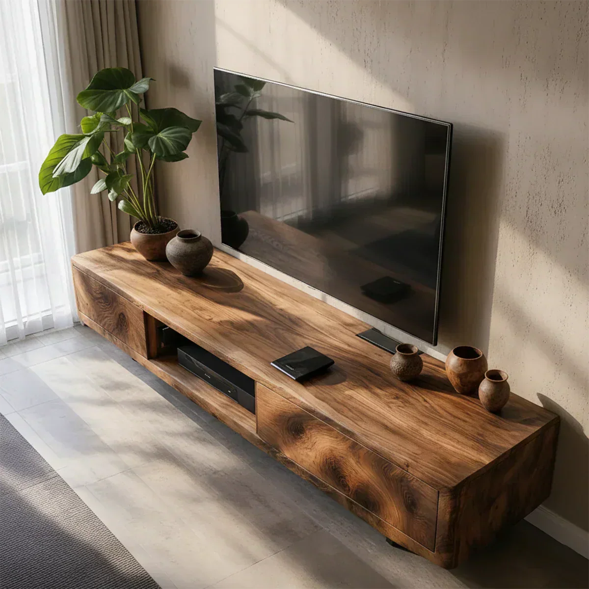 Solid Wood TV Stand – Modern Luxury Grainflow Design - Woodenecho