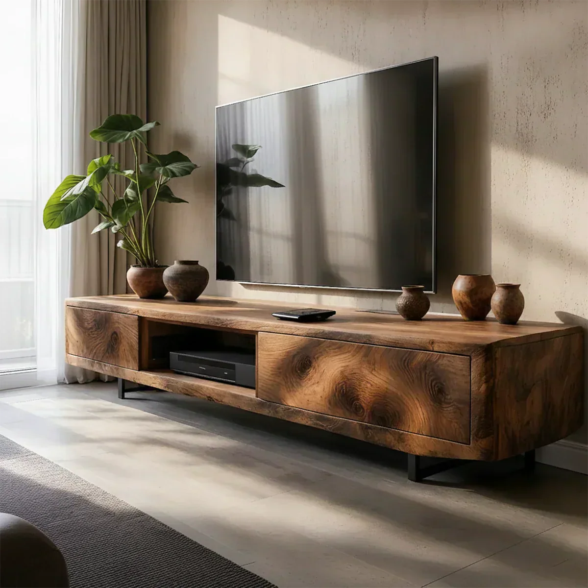 Solid Wood TV Stand – Modern Luxury Grainflow Design - Woodenecho