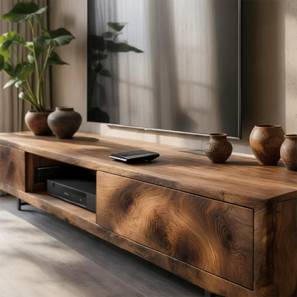 Solid Wood TV Stand – Modern Luxury Grainflow Design - Woodenecho