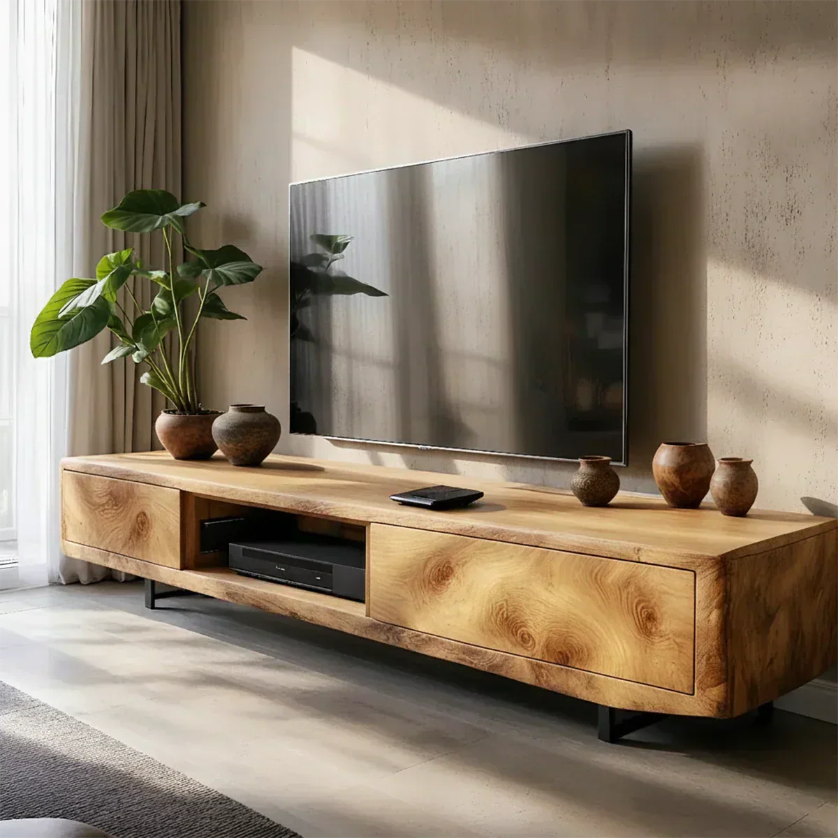 Solid Wood TV Stand – Modern Luxury Grainflow Design - Woodenecho