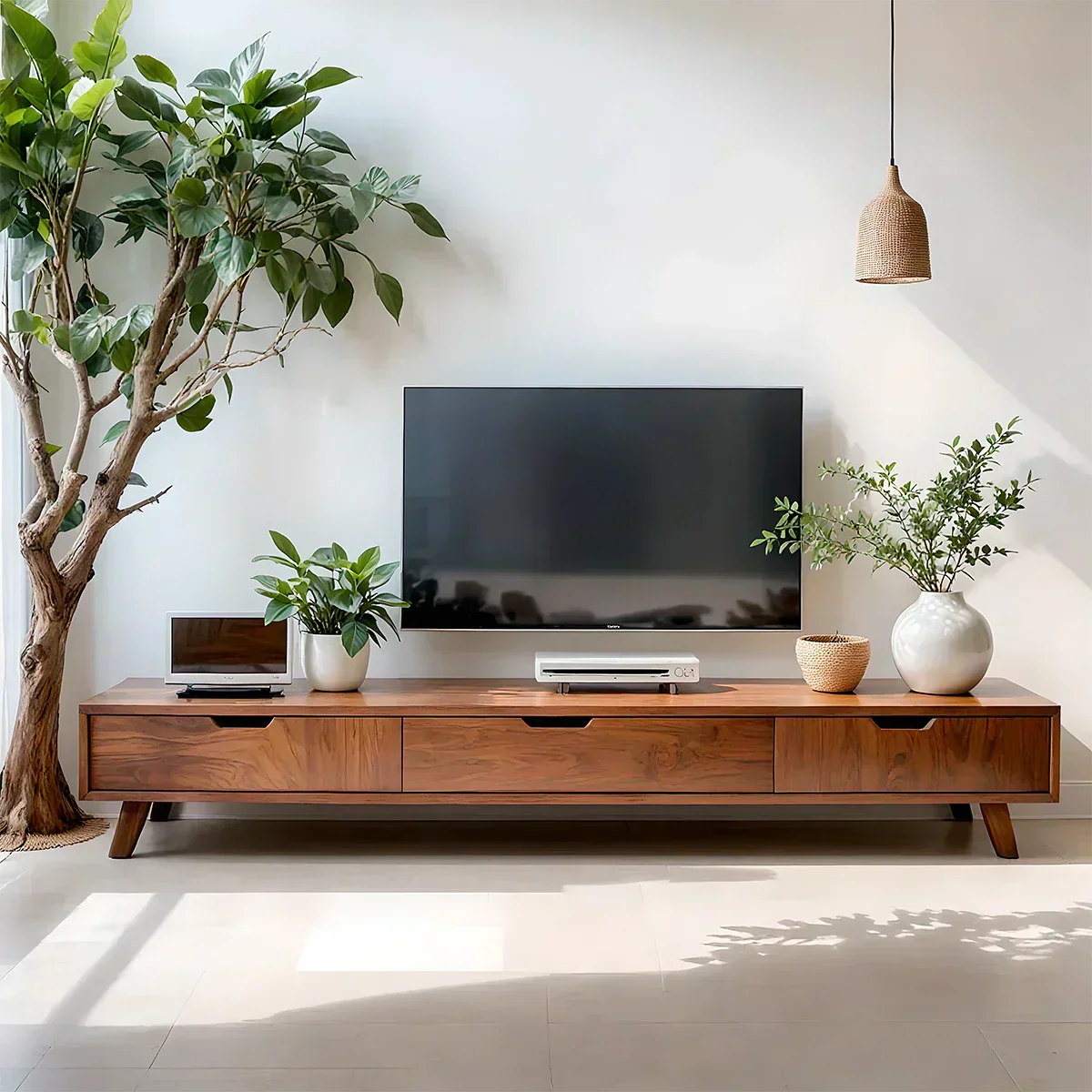 Solid Wood TV Stand – Modern Minimalist Architectural Design - Woodenecho