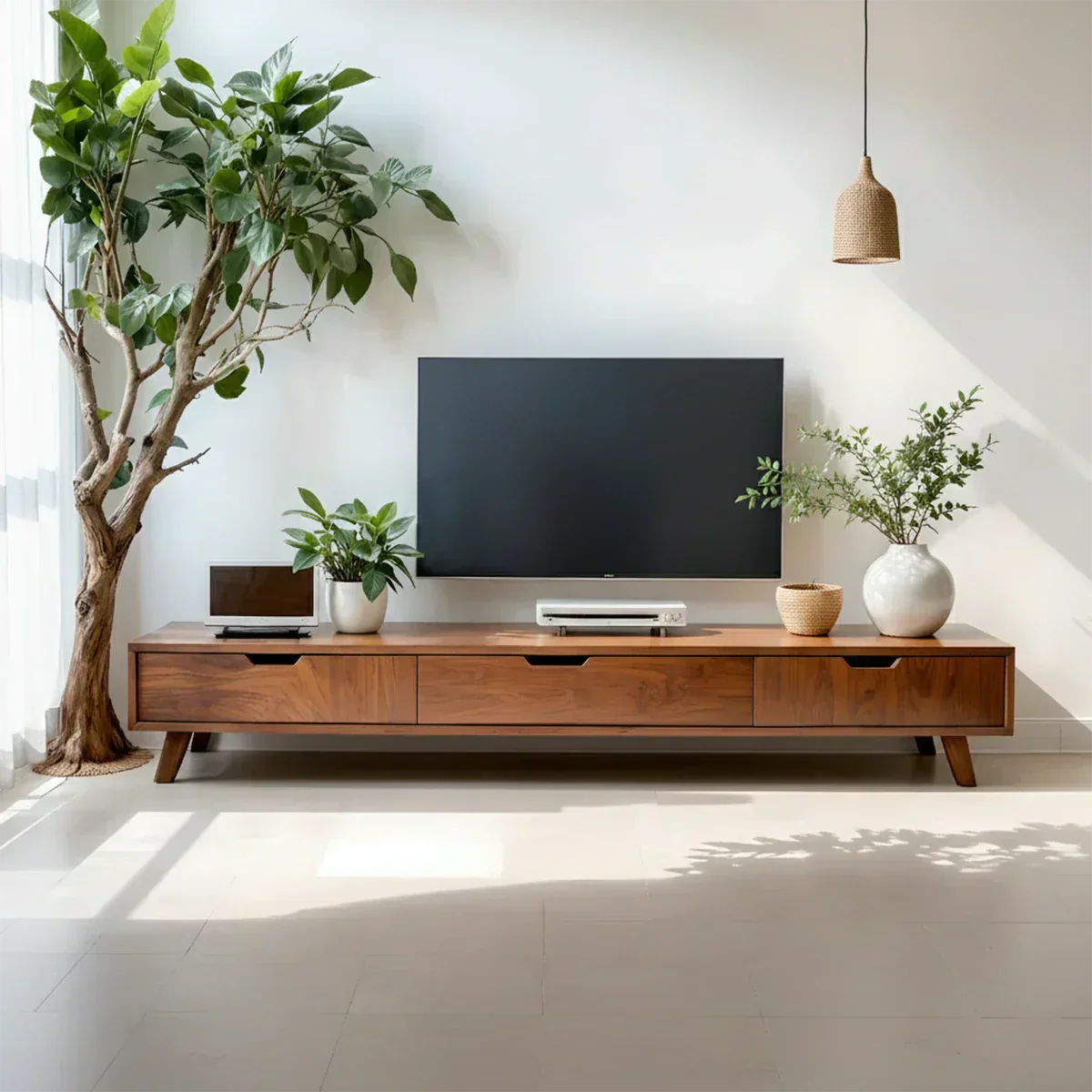Solid Wood TV Stand – Modern Minimalist Architectural Design - Woodenecho