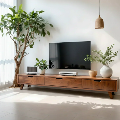 Solid Wood TV Stand – Modern Minimalist Architectural Design - Woodenecho
