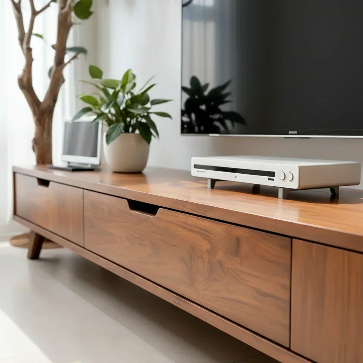Solid Wood TV Stand – Modern Minimalist Architectural Design - Woodenecho