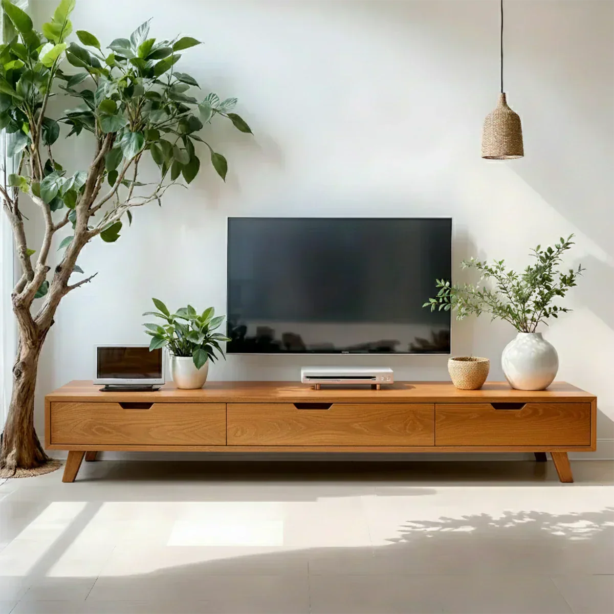 Solid Wood TV Stand – Modern Minimalist Architectural Design - Woodenecho