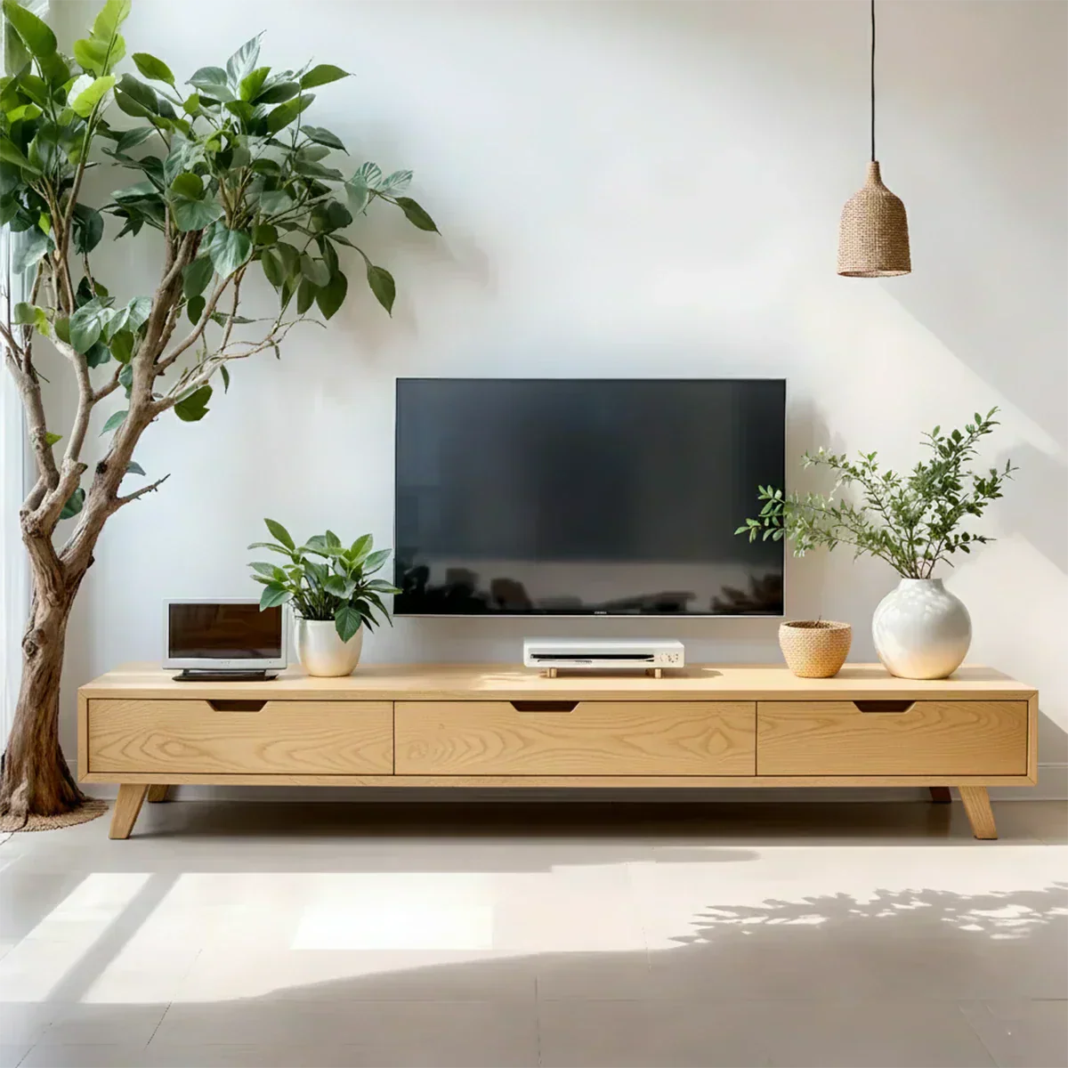 Solid Wood TV Stand – Modern Minimalist Architectural Design - Woodenecho