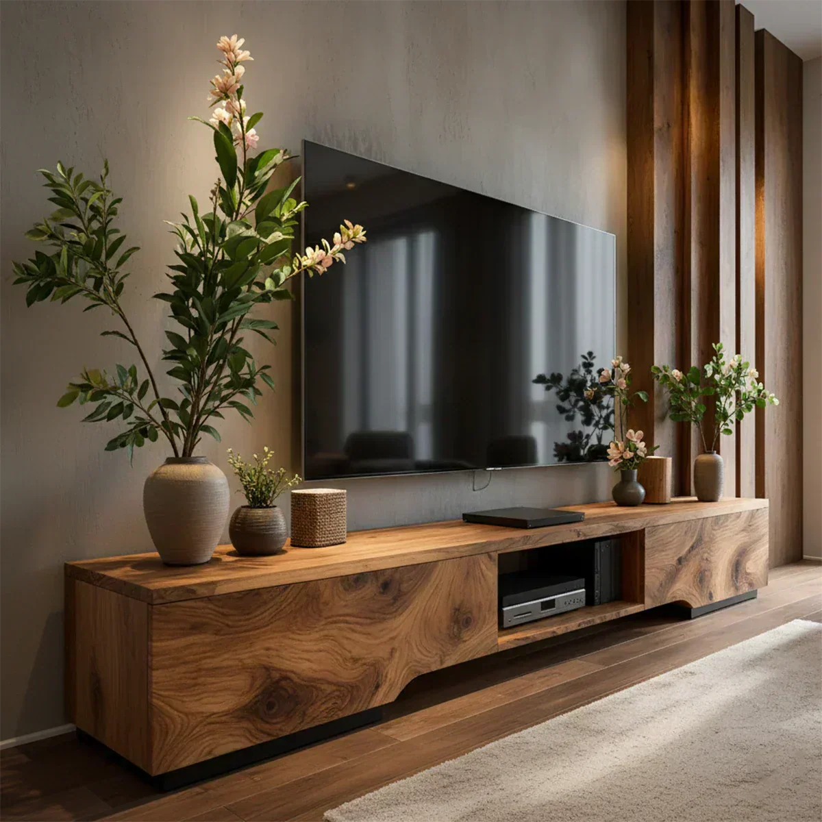 Solid Wood TV Stand – Modern Wabi Sabi Media Console - Woodenecho