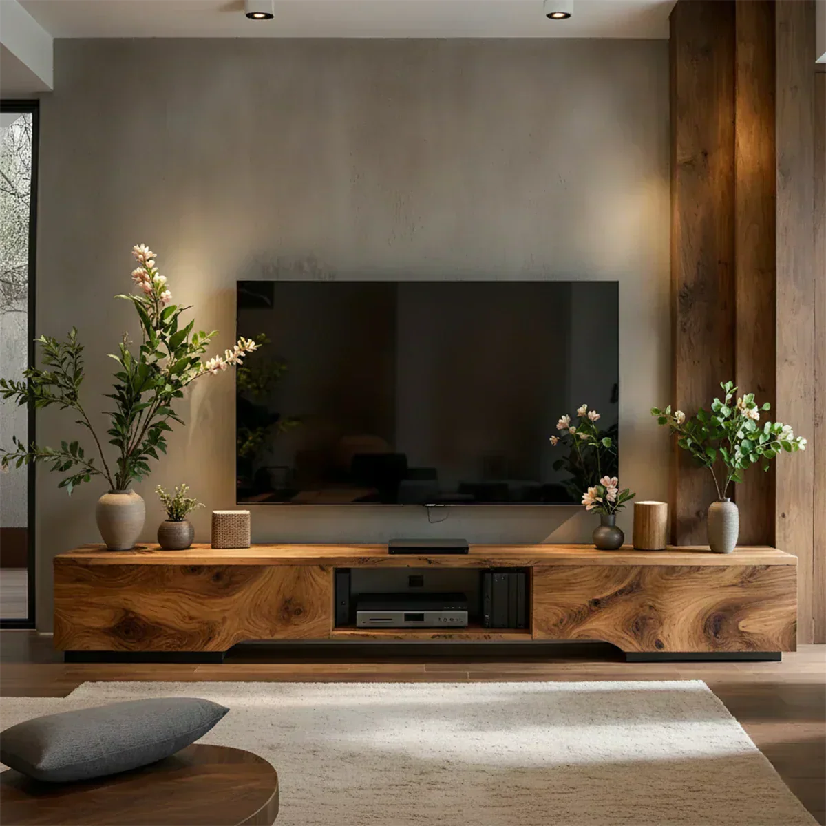 Solid Wood TV Stand – Modern Wabi Sabi Media Console - Woodenecho