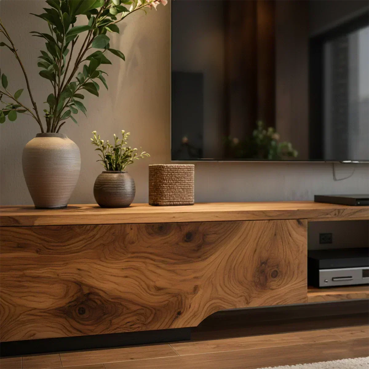 Solid Wood TV Stand – Modern Wabi Sabi Media Console - Woodenecho