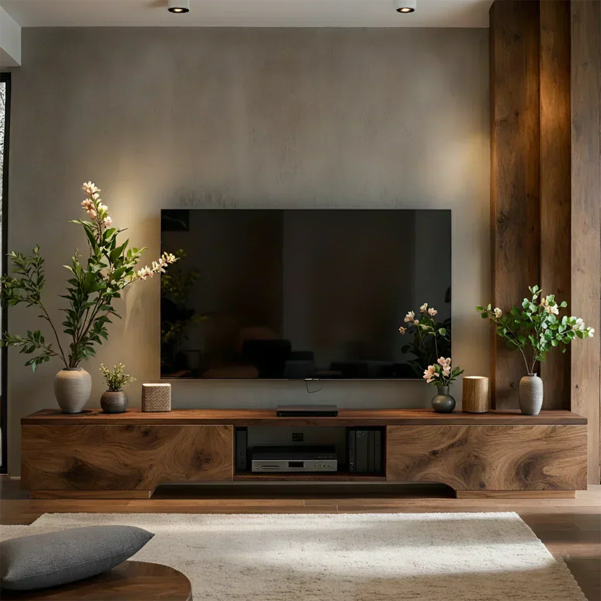 Solid Wood TV Stand – Modern Wabi Sabi Media Console - Woodenecho