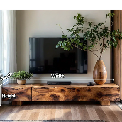 Solid Wood TV Stand – Natural Finish Wabi Sabi Media Console with Deep Grain Texture - Elitegemse