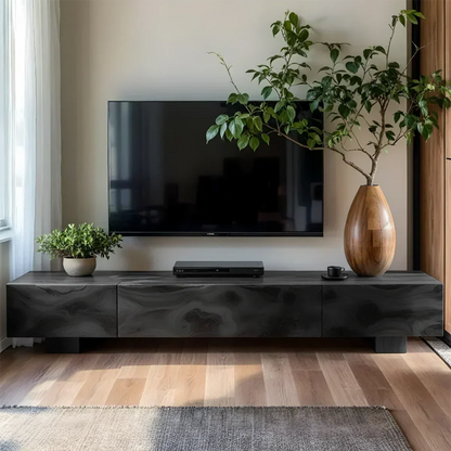 Solid Wood TV Stand – Natural Finish Wabi Sabi Media Console with Deep Grain Texture - Woodenecho