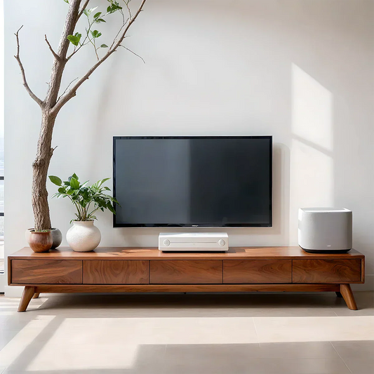 Solid Wood TV Stand – Scandinavian Minimalist Linear Design - Elitegemse