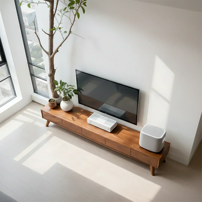 Solid Wood TV Stand – Scandinavian Minimalist Linear Design - Woodenecho