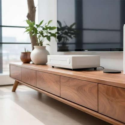 Solid Wood TV Stand – Scandinavian Minimalist Linear Design - Woodenecho