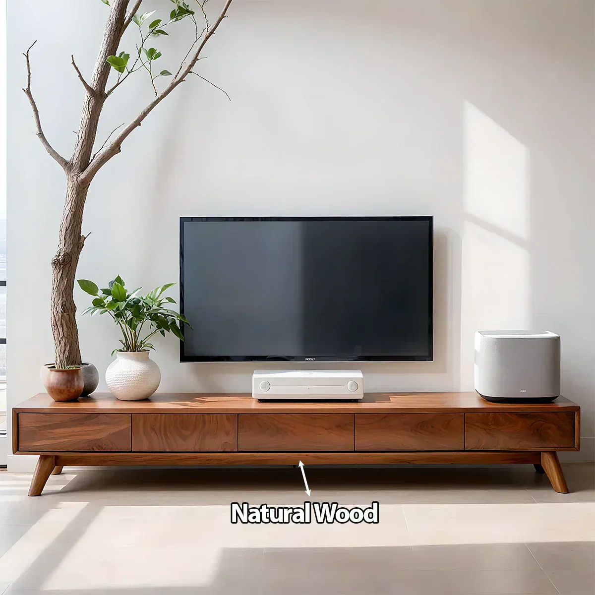 Solid Wood TV Stand – Scandinavian Minimalist Linear Design - Woodenecho