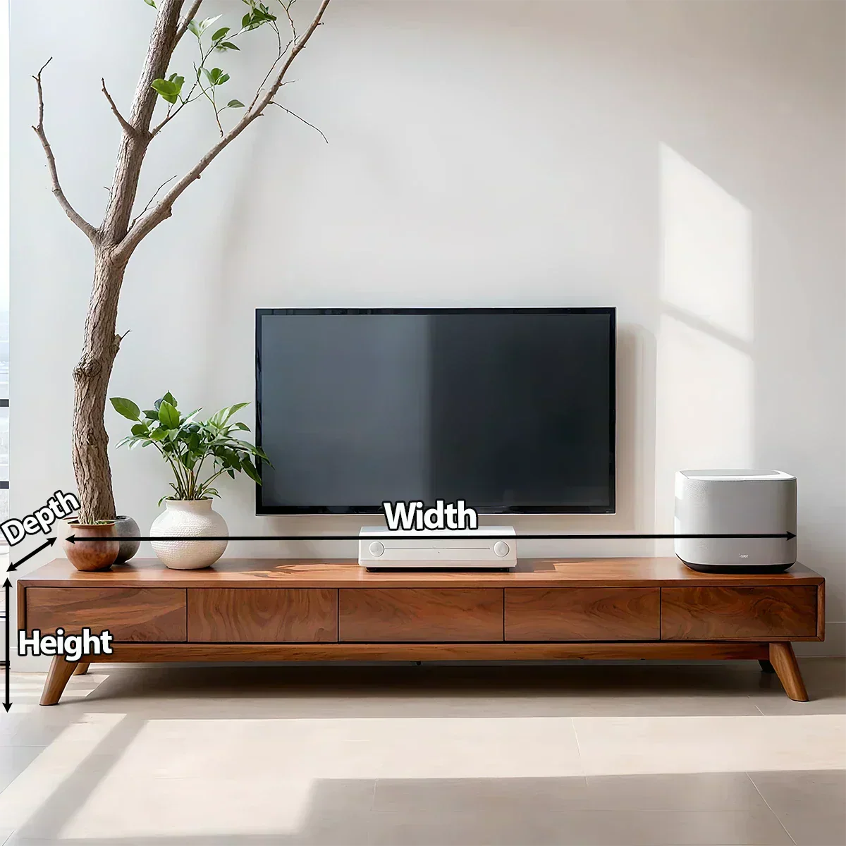 Solid Wood TV Stand – Scandinavian Minimalist Linear Design - Woodenecho