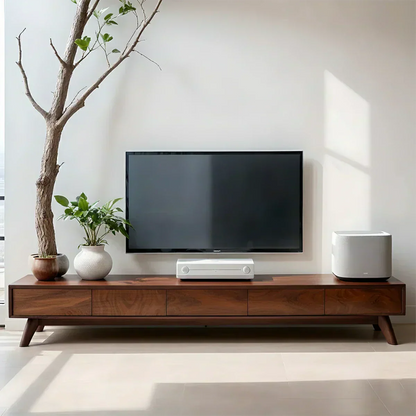 Solid Wood TV Stand – Scandinavian Minimalist Linear Design - Woodenecho