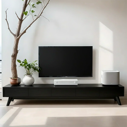 Solid Wood TV Stand – Scandinavian Minimalist Linear Design - Woodenecho