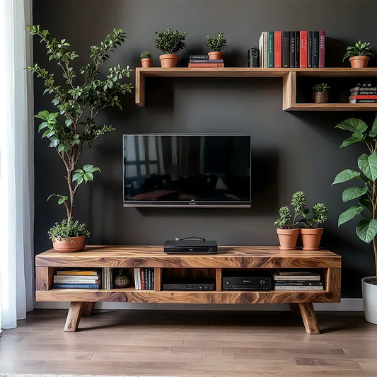 Solid Wood TV Stand – Scandinavian Modern Open-Shelf Design - Elitegemse
