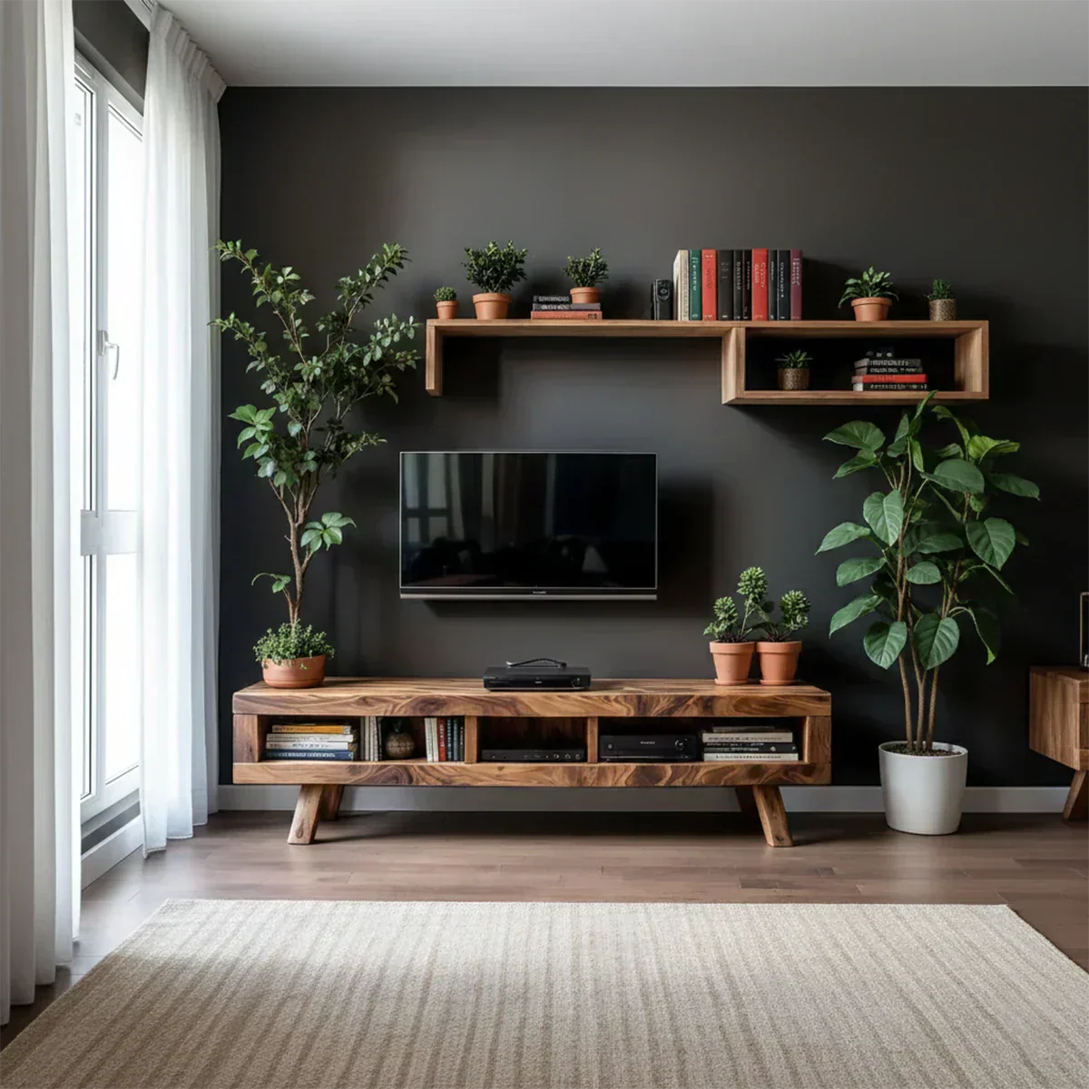 Solid Wood TV Stand – Scandinavian Modern Open-Shelf Design - Woodenecho