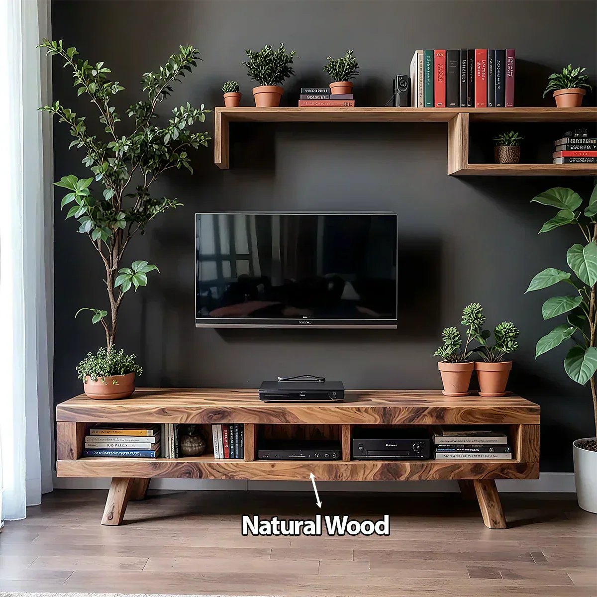 Solid Wood TV Stand – Scandinavian Modern Open-Shelf Design - Woodenecho