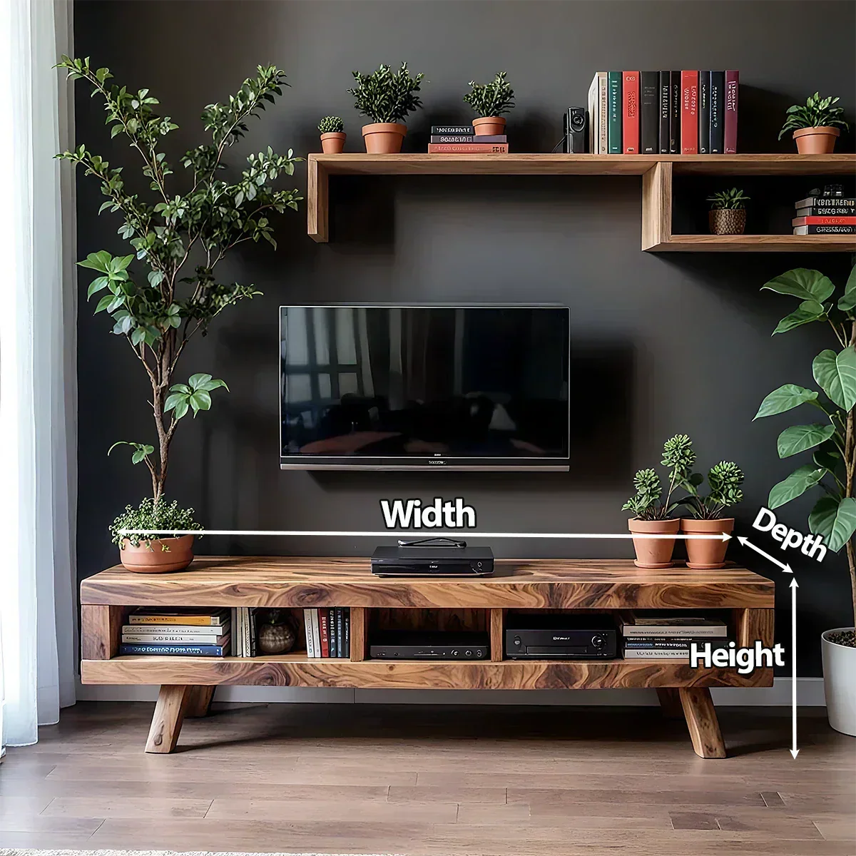 Solid Wood TV Stand – Scandinavian Modern Open-Shelf Design - Woodenecho