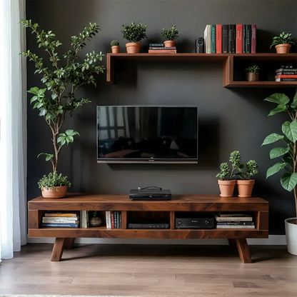 Solid Wood TV Stand – Scandinavian Modern Open-Shelf Design - Woodenecho