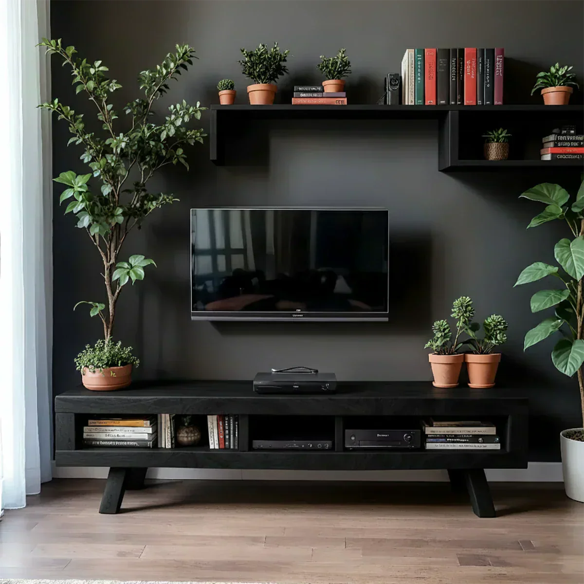 Solid Wood TV Stand – Scandinavian Modern Open-Shelf Design - Woodenecho