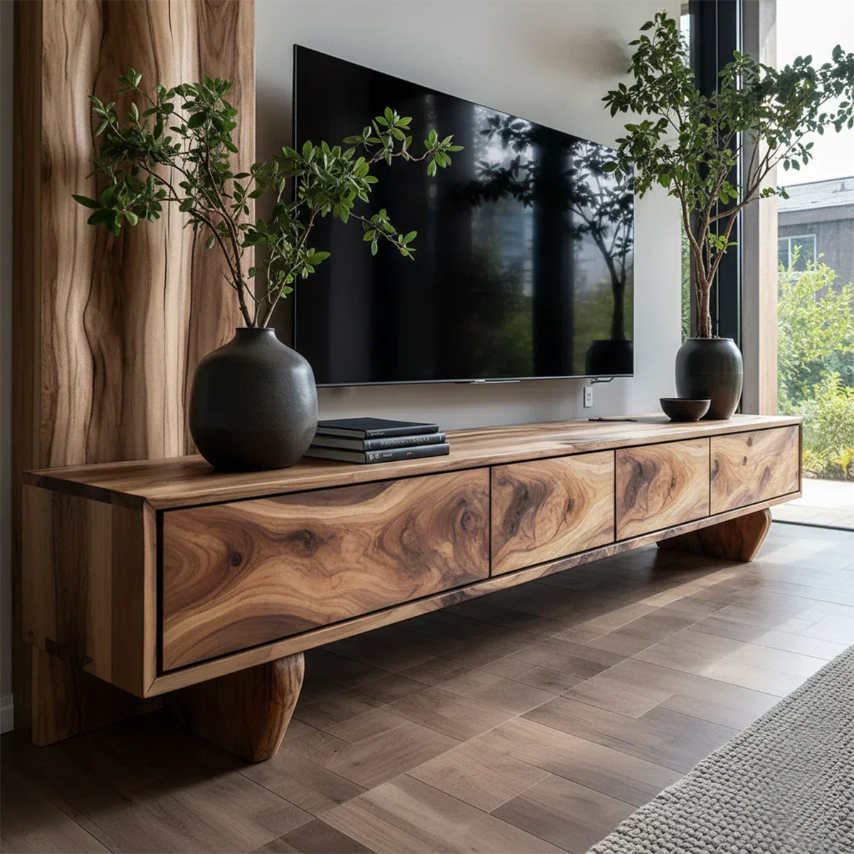 Solid Wood TV Stand – Wabi Sabi Media Console with Deep Natural Grain - Woodenecho