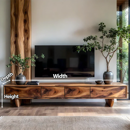 Solid Wood TV Stand – Wabi Sabi Media Console with Deep Natural Grain - Woodenecho