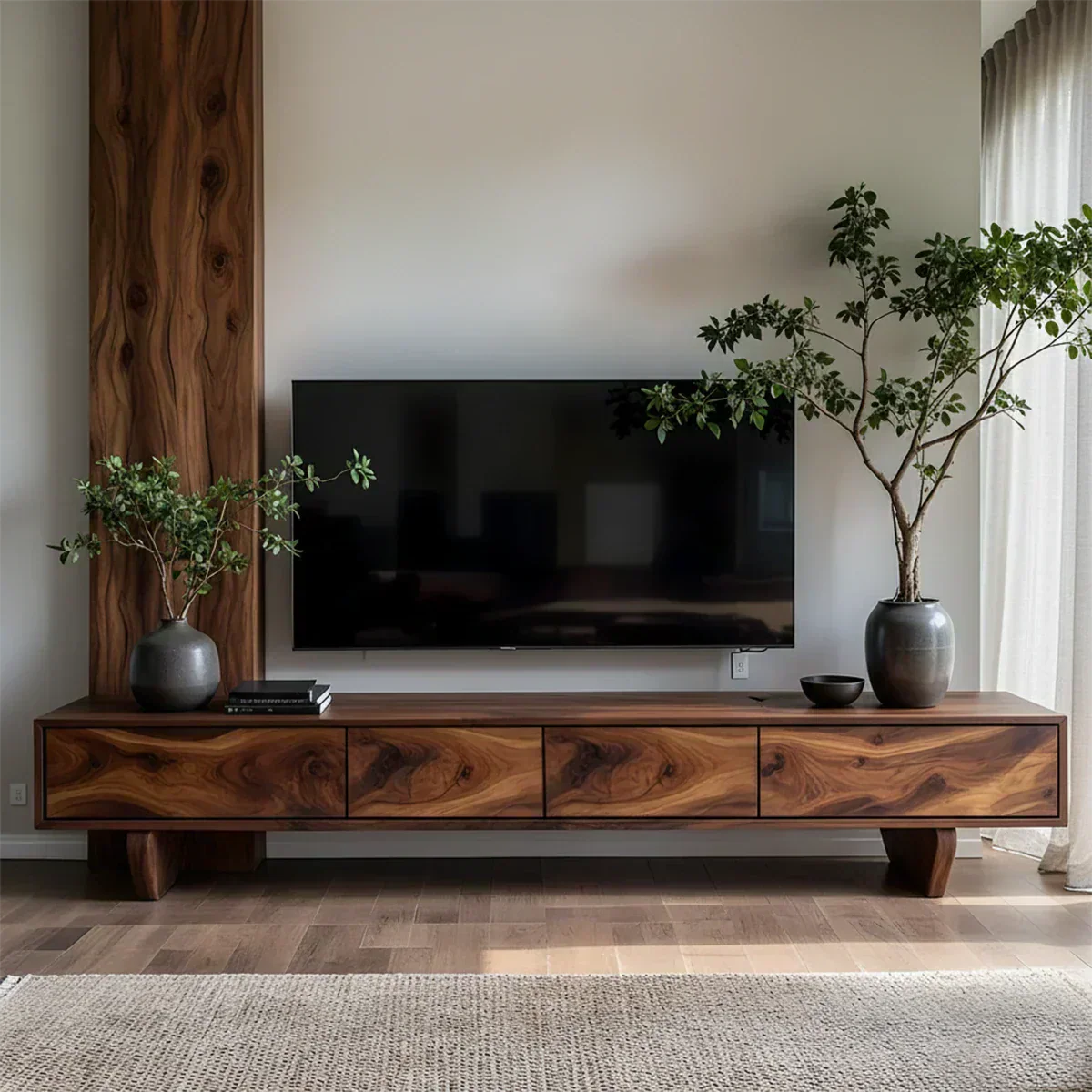 Solid Wood TV Stand – Wabi Sabi Media Console with Deep Natural Grain - Woodenecho