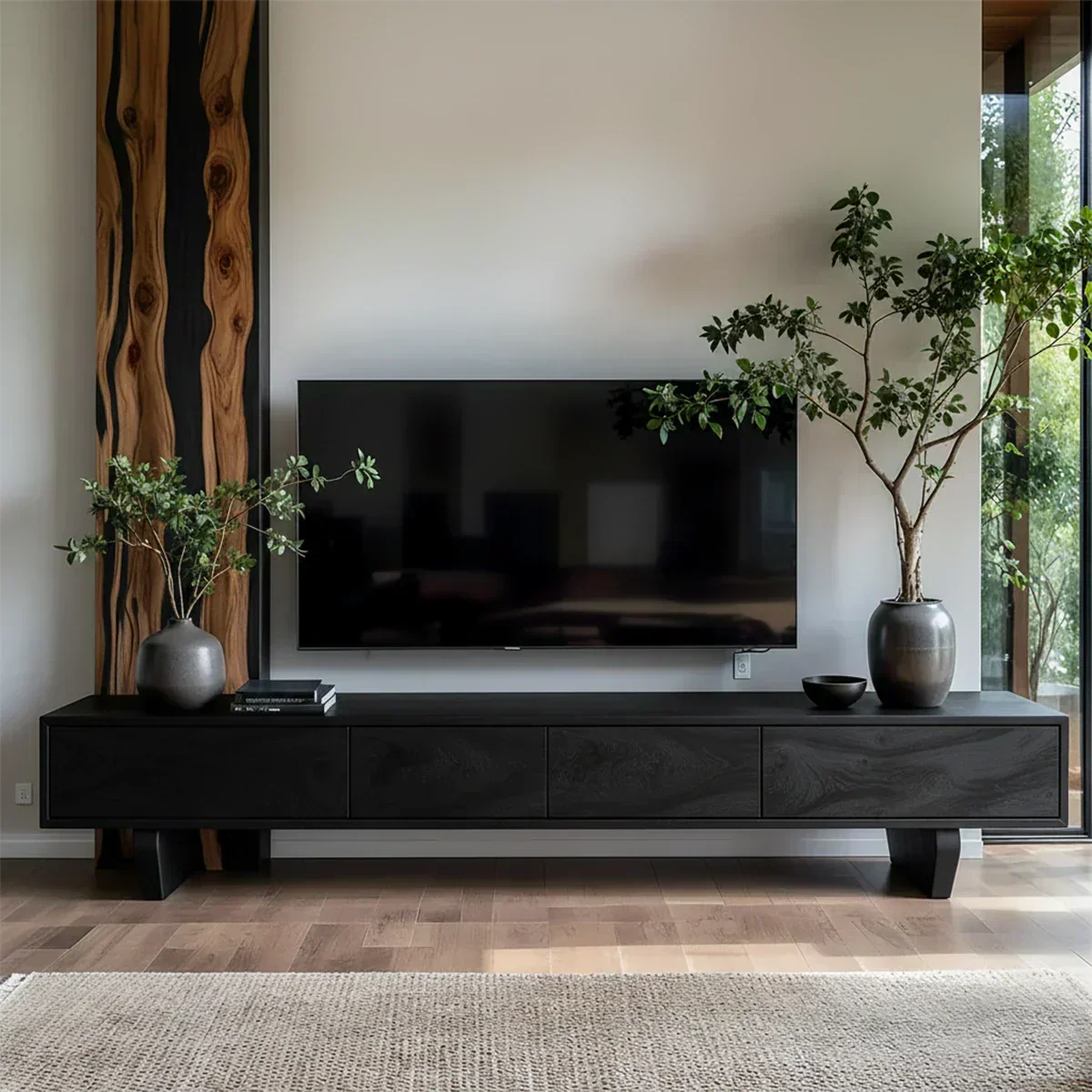Solid Wood TV Stand – Wabi Sabi Media Console with Deep Natural Grain - Woodenecho