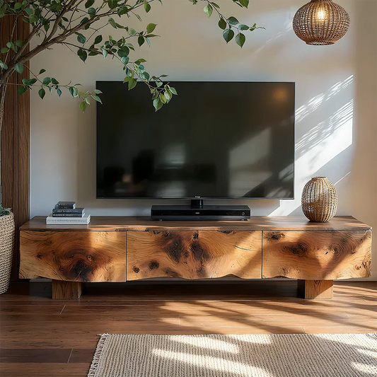 Solid Wood TV Stand – Wabi Sabi Media Console with Knotted Grain - Elitegemse