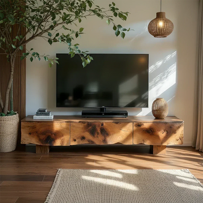 Solid Wood TV Stand – Wabi Sabi Media Console with Knotted Grain - Woodenecho