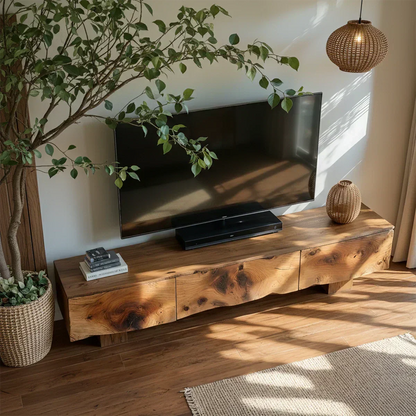 Solid Wood TV Stand – Wabi Sabi Media Console with Knotted Grain - Woodenecho